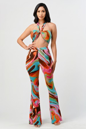 AC7349A / ACED IT<br/>Venezia Print Tie Tube top with Wild Pants Sets
