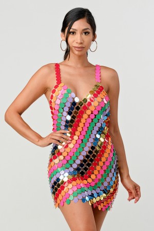 AID2212A / ACED IT<br/>Rainbow Multi Color sequins PVC halter dress