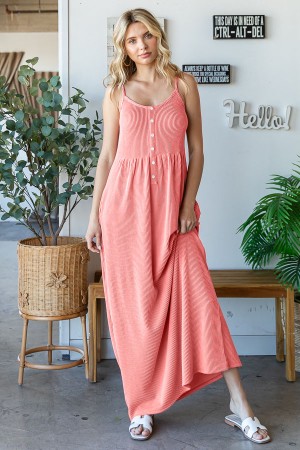D5571 / 7th Ray<br/>SOLID RIB BUTTON FRONT MAXI DRESS
