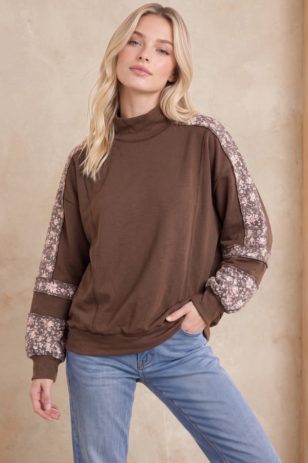T6533 / 7th Ray<br/>FLORAL PATCHWORK CONTRAST DETAIL OVERSIZED SWEATSHIRT