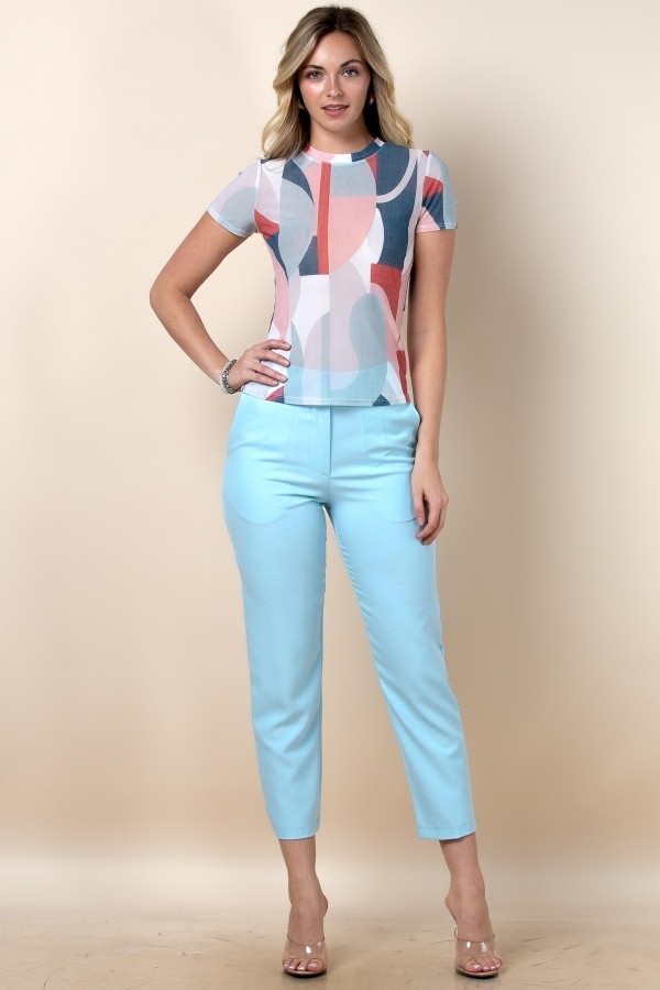 P1600-NOELLA / Nylon Apparel<br/>Noella Solid Pants With A High Waist Pants