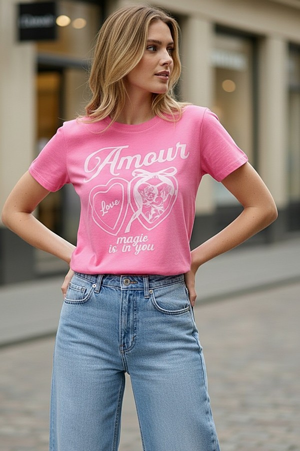 X128-6866 / Nylon Apparel<br/>Tania Valentine Amour Print T Shirt