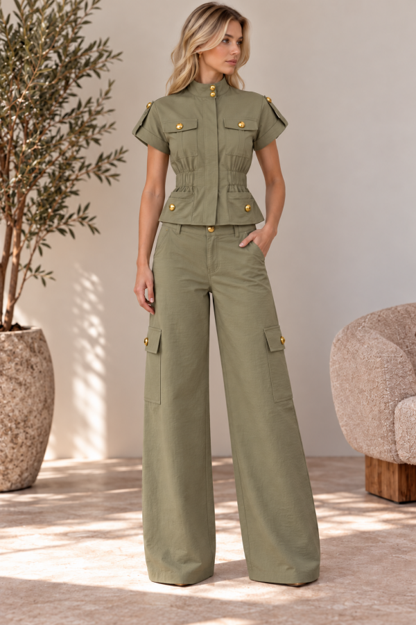 BS-26226 CATARINA / BALBOA<br/>Catarina Cropped Snap-Pocket Top & Cargo Pants Set