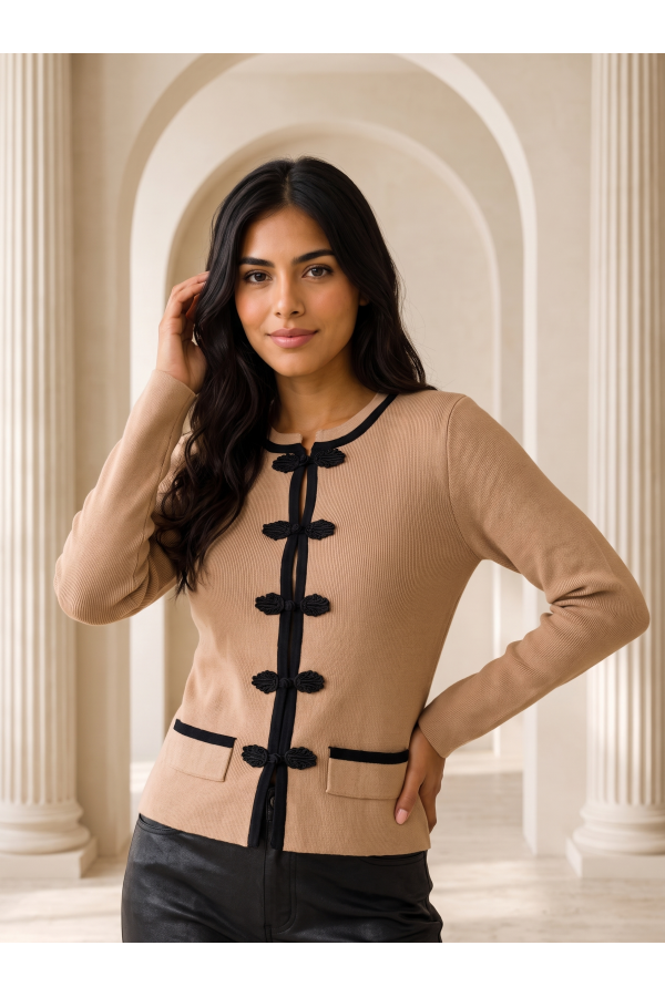 BT-26188 BARICHARA / BALBOA<br/>Barichara contrast knit cardigan with frog closures