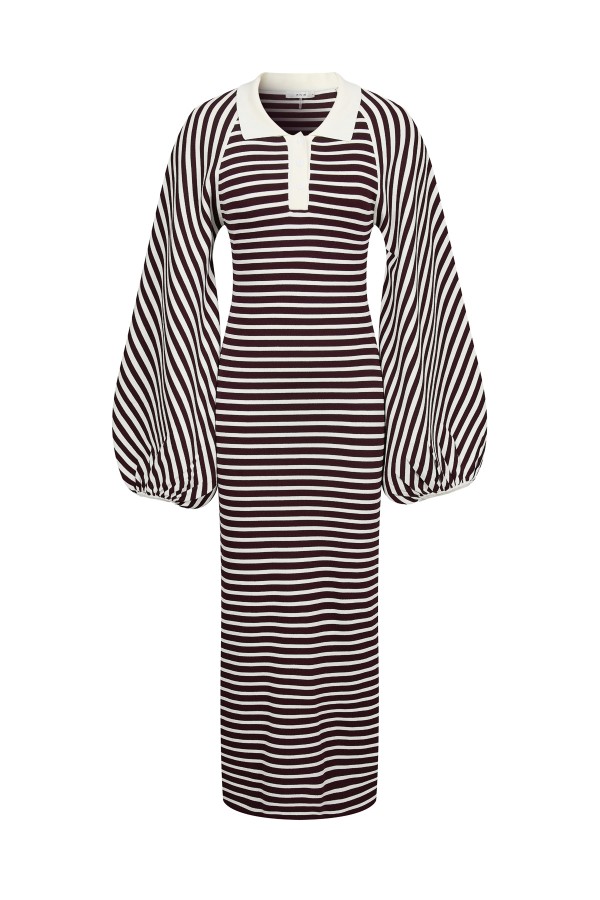 DO331 / RIVIR<br/>Knit Stripe Maxi Dress With Voluminous Sleeves
