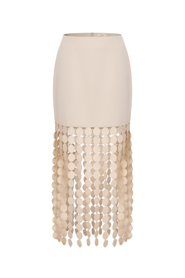 KO147 / RIVIR<br/>Soft Echo Midi Woven Skirt With Fringe