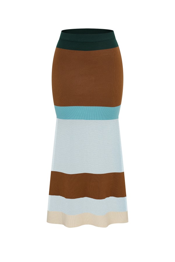 KO162 / RIVIR<br/>Valence Colorblock Knit Maxi Skirt With Sheer Contrast