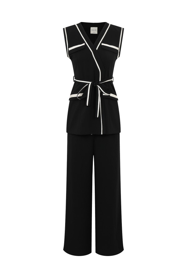 SM001 / RIVIR<br/>Polished Structure Sleeveless Woven Vest & Pants Set