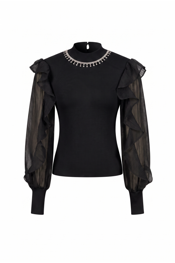 TI276 / RIVIR<br/>Embellished Woven Mix Sweater