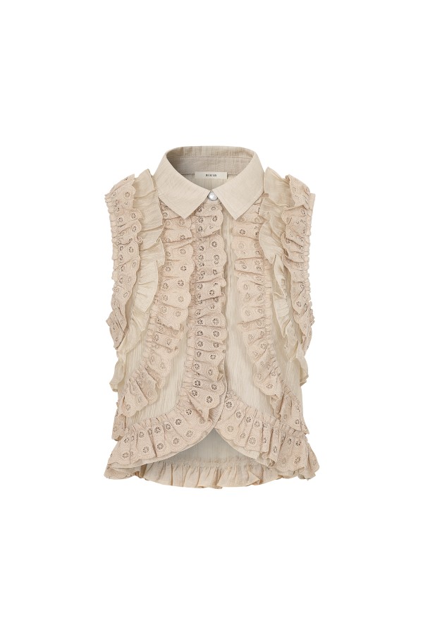 TO166 / RIVIR<br/>Chantilly Sleeveless Ruffle Blouse