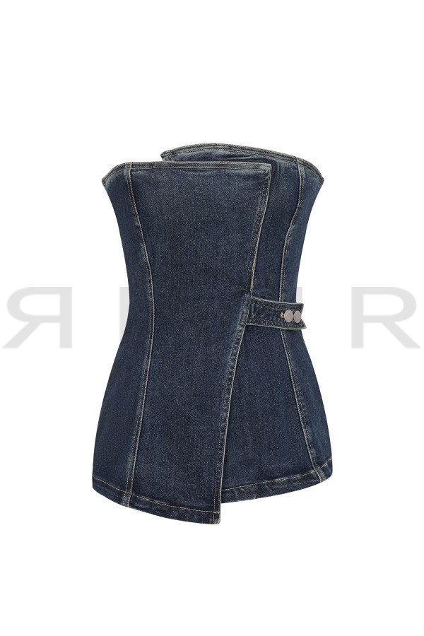 TO170 / RIVIR<br/>Faux Wrap Front Denim Tube Top