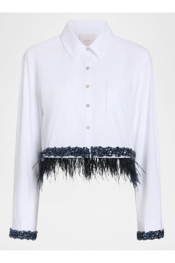 TO377 / RIVIR<br/>Woven Crop Shirt With Rhinestone Hem