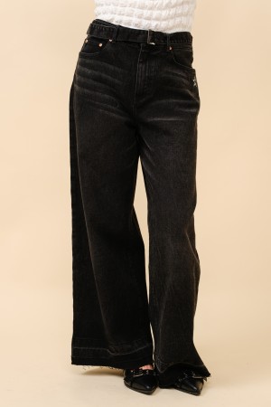 23135P / Blue B<br/>Belted Wide Leg Denim Jeans