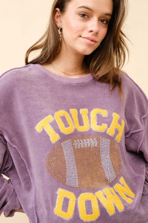 35068T / Blue B<br/>Terry Cloth Touch Down Patchwork Stone Sweatshirt