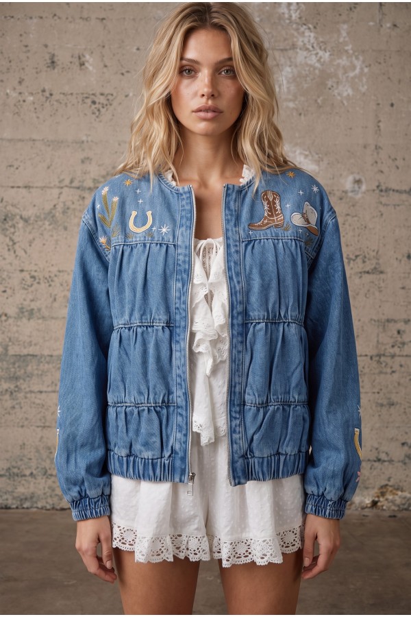 60401J / Blue B<br/>Western Embroidered Denim Jacket