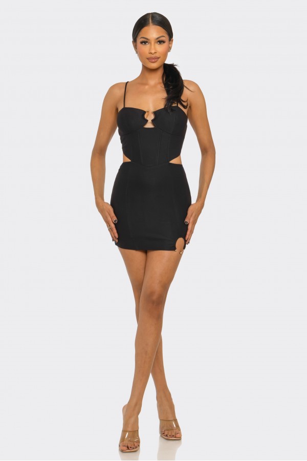 CSD0082 / Spring Haze<br/>O-ring, back cut off mini dress
