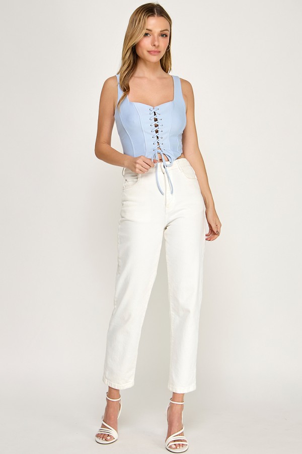 CST0001 / Spring Haze<br/>Square neck, criss cross crop top