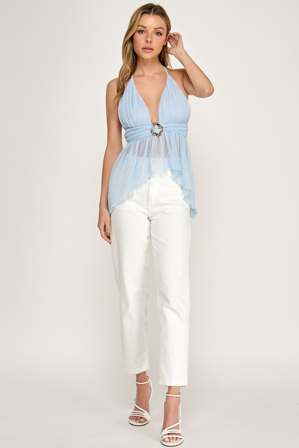 CST0017 / Spring Haze<br/>Textured open back top with trim