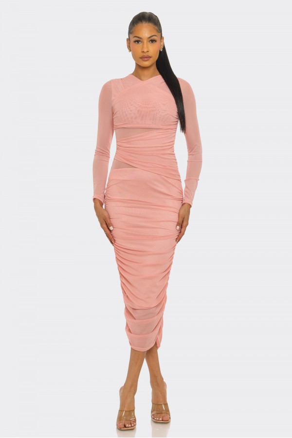 SHD3420 / Spring Haze<br/>Solid mesh midi dress