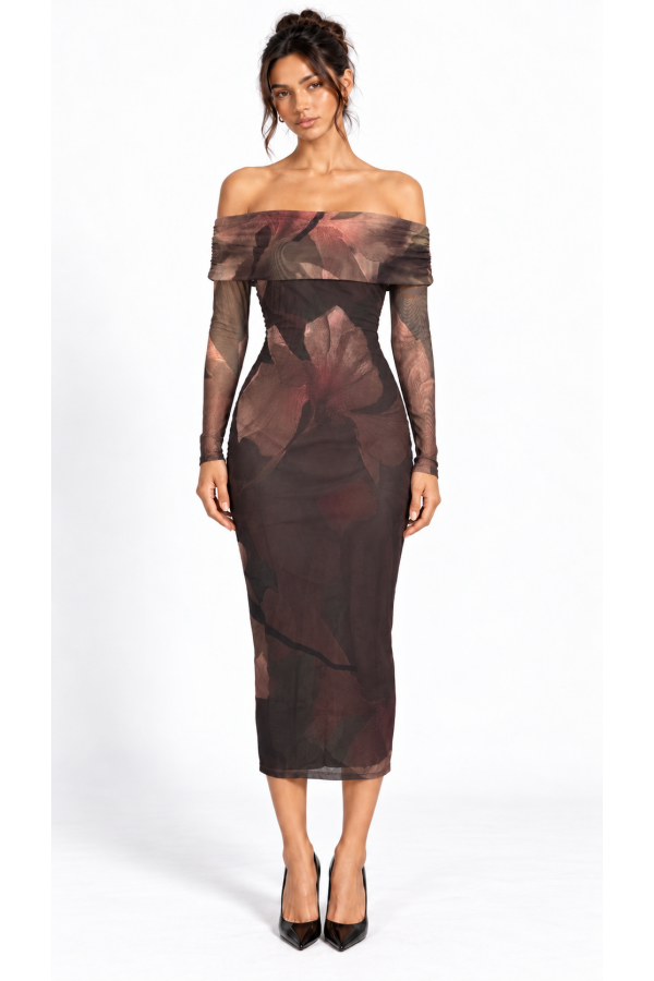 SHD4171 / Spring Haze<br/>Big flower off shoulder midi dress
