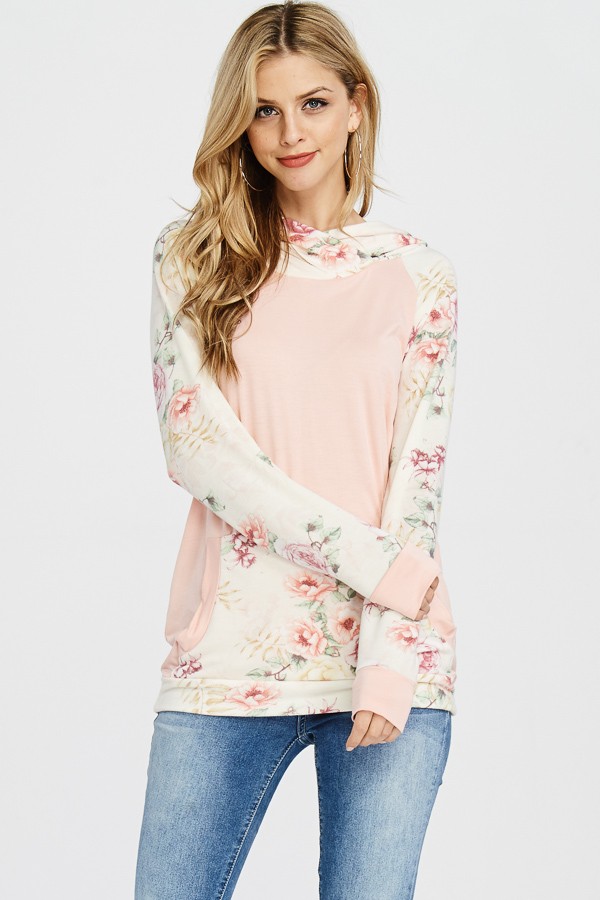 7204 / Lovely Melody<br/>Women's Vintage Floral Patchwork Print Hooded Sweatshirt