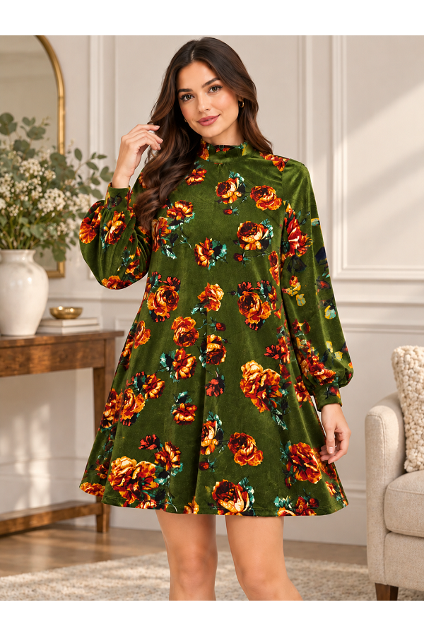 LMD5642 / Lovely Melody<br/>The Autumn Bloom Velvet Mini Dress