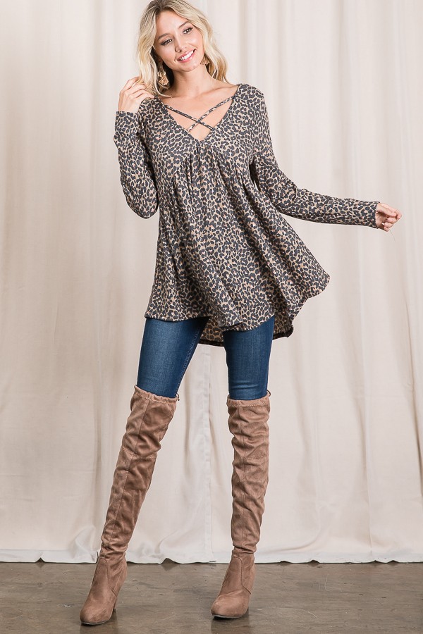 LMT1829 / Lovely Melody<br/>Fall for You Leopard Babydoll Top