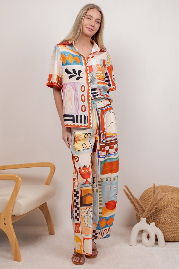 SDUH-S6274 / Sundayup<br/>PRINTED SHORT SLEEVE SHIRT AND PATNS SET