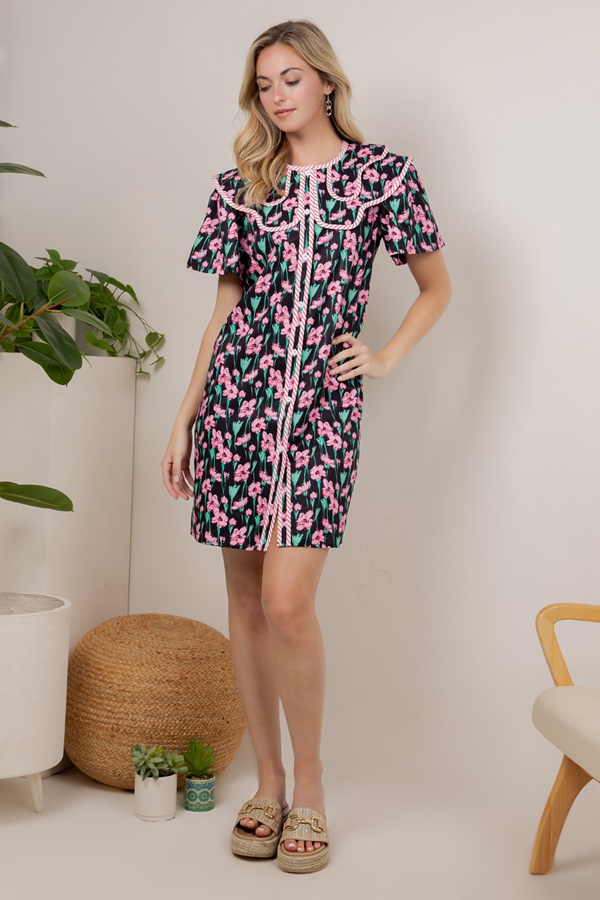 SDUJ-D3374 / Sundayup<br/>FLORAL PRINT LARGE COLLAR DRESS