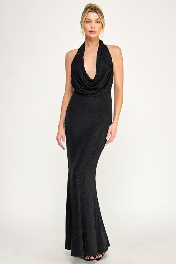 VID53147-1 / The Vintage Shop<br/>SLINKY HEATSTONE COWL HALTER NECK BACKLESS MAXI DRESS