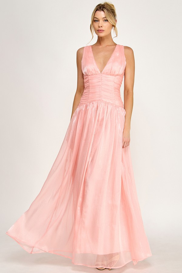 VID53503 / The Vintage Shop<br/>ORGANZA-YORU CHIFFON DRESS WITH SHIRRING DETAIL MAXI DRESS