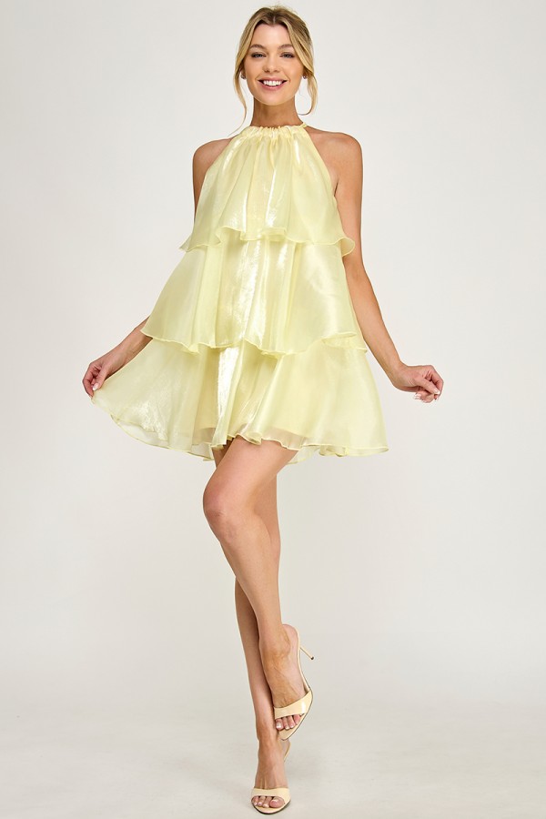 VID54296 / The Vintage Shop<br/>ORGANZA HALTER NECK TIERED LAYERS MINI DRESS
