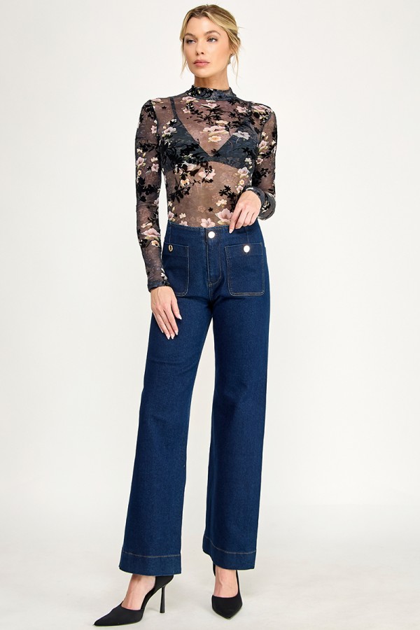VIT52109-13 / The Vintage Shop<br/>MESH MOCK NECK LONG SLEEVE BODYSUIT
