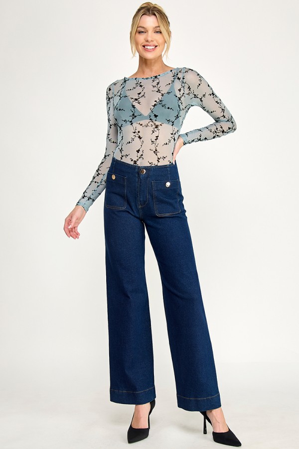 VIT52233-1 / The Vintage Shop<br/>MESH COLLAR NECKLINE LONG - SLEEVES BODYSUIT
