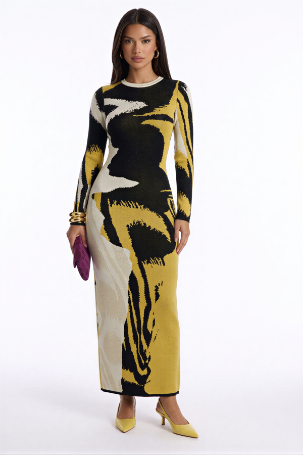 KD2587 / Charming Bunny<br/>Abstract Print Maxi Dress