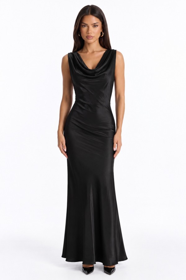 KD3600 / Charming Bunny<br/>Cowl Neck Satin Maxi Dress