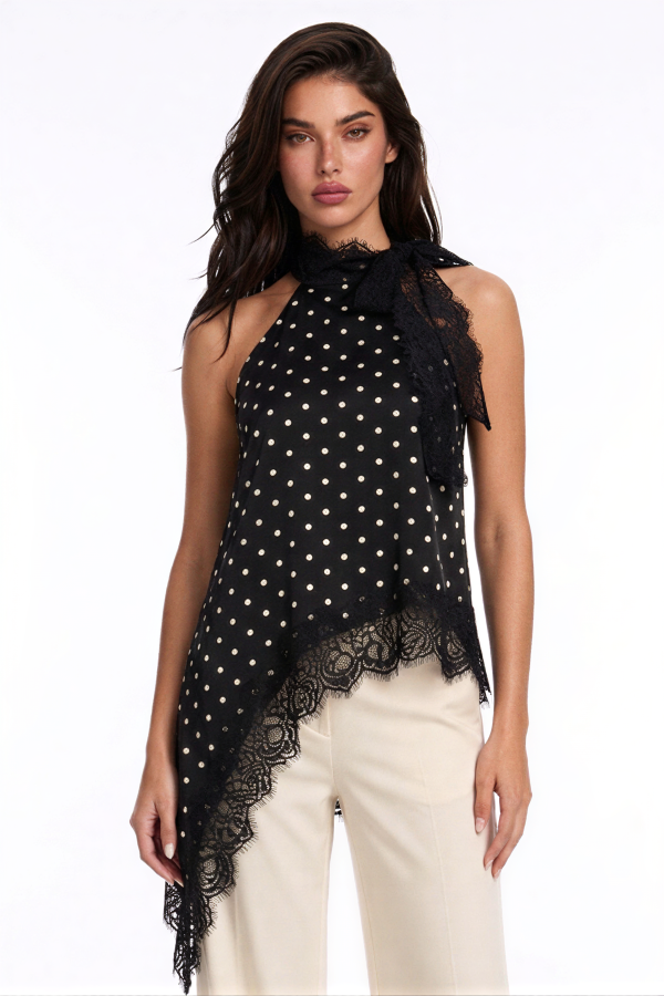 KT3543 / Charming Bunny<br/>Polka Dot Lace Trim Halter Top