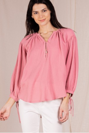 PT10537 / Before You Collection<br/>Gauze Balloon Sleeve Loop Button Closure Top