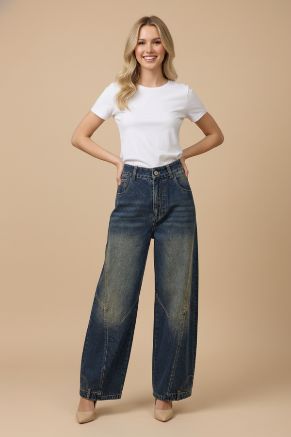JJB8111 / Jade By Jane<br/>WIDE LEG PANEL SEAM DENIM JEANS