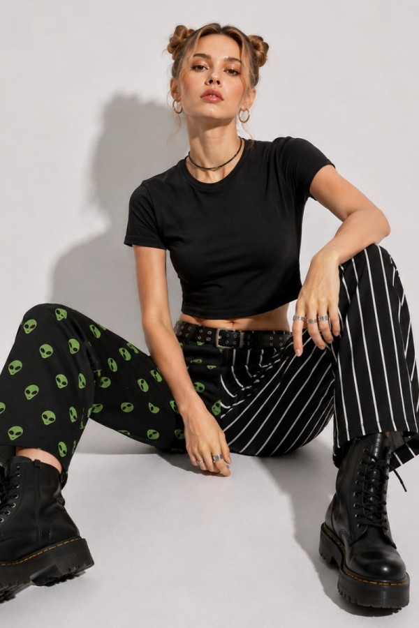 JJB8560P / Jade By Jane<br/>PLUS SIZE ALIEN STRIPE WIDE LEG PANTS