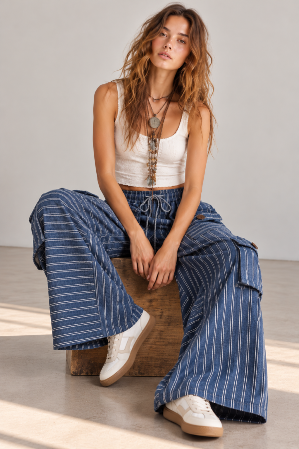 JJB8671 / Jade By Jane<br/>STRIPED MIX WIDE-LEG PANTS