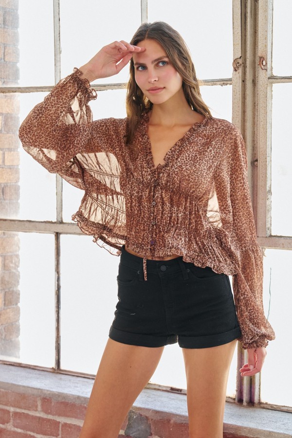 JJO8090-2P / Jade By Jane<br/>PLUS SIZE LEOPARD RUFFLE BLOUSE