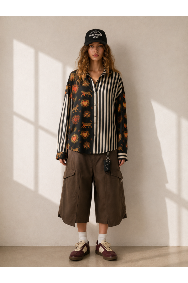 JJO8571 / Jade By Jane<br/>MIXED PRINT BUTTON-UP SHIRT