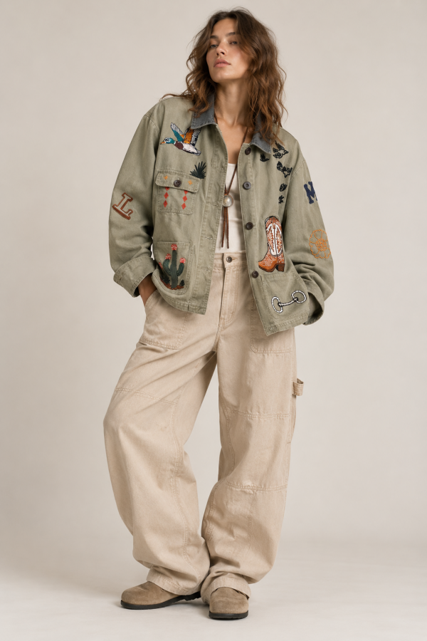 JJO8660P / Jade By Jane<br/>PLUS SIZE VINTAGE WESTERN EMBROIDERED OVERSIZED JACKET