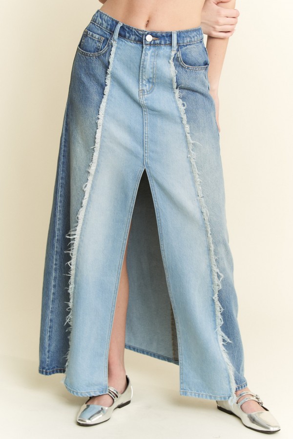 JJS6353P / Jade By Jane<br/>SPLIT DECISION DENIM FRONT SLIT SKIRT PLUS