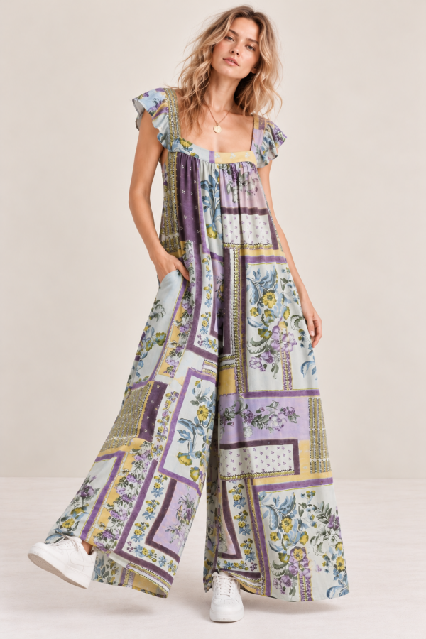 JJS6505-1P / Jade By Jane<br/>BOHEMIAN PATCHWORK WIDE-LEG JUMPSUIT