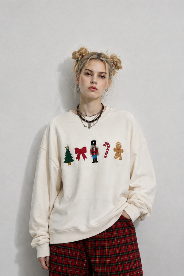 JJT8557 / Jade By Jane<br/>HOLIDAY ICON EMBROIDERED CHRISTMAS SWEATSHIRT