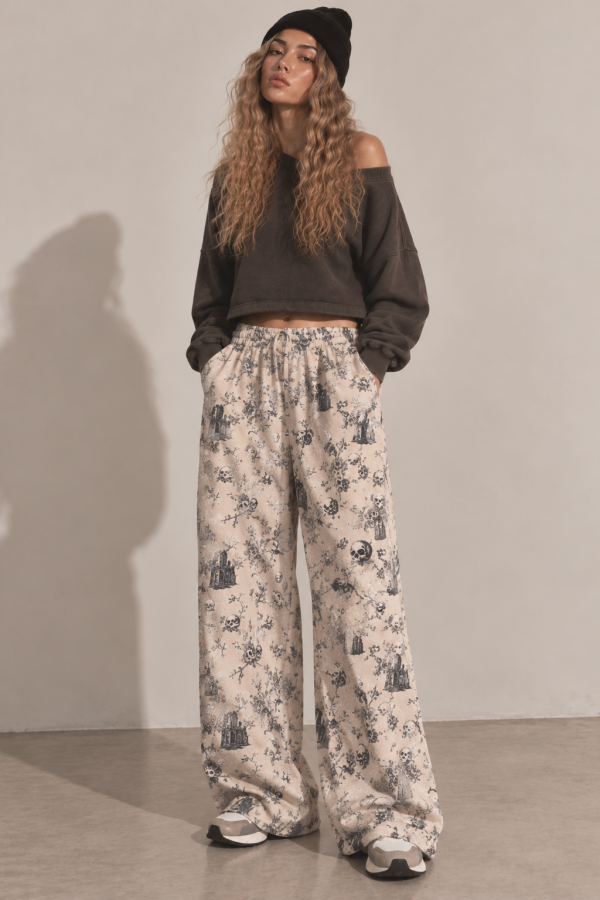 KRP3077-9P / Jade By Jane<br/>VINTAGE SKULL TOILE WIDE PANTS