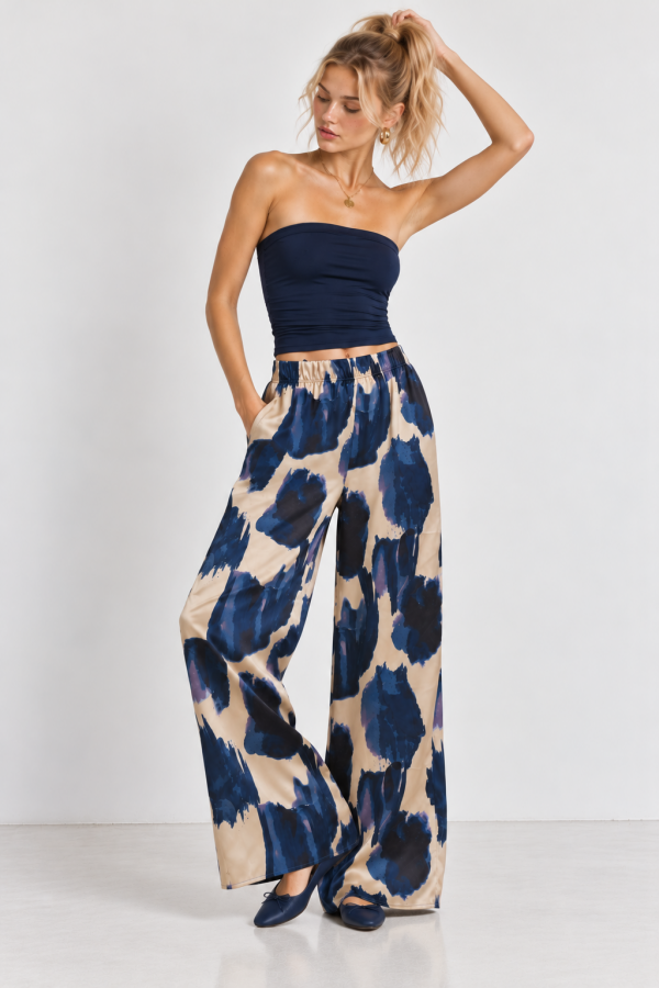 KRP5776-3 / Jade By Jane<br/>ABSTRACT PRINT WIDE LEG PANTS