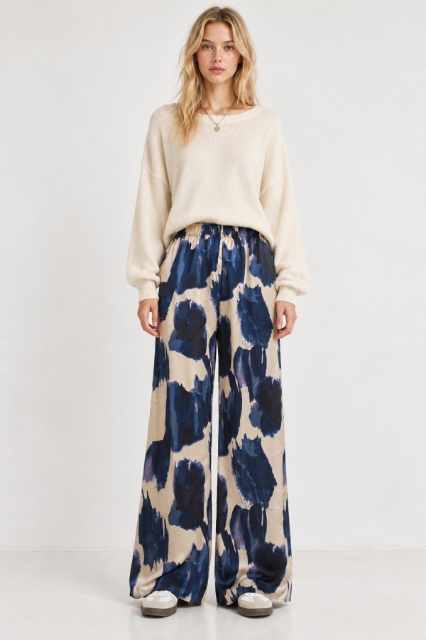 KRP5776-3P / Jade By Jane<br/>PLUS SIZE ABSTRACT PRINT WIDE LEG PANTS